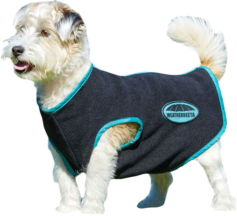 WeatherBeeta Fleece Dog Coat with Zipper 70cm Black/Turquoise