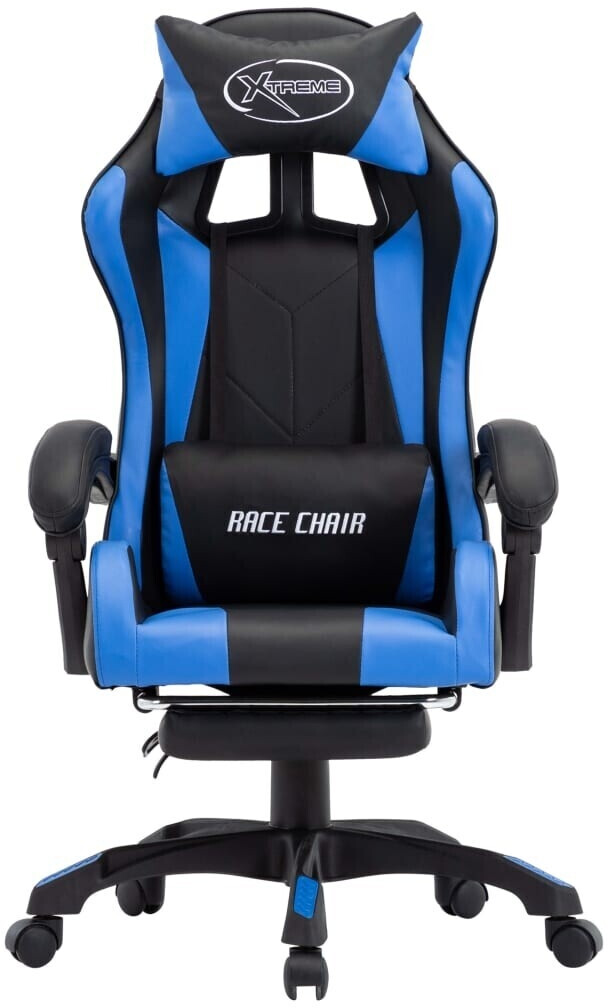 vidaXL Fauteuil gamer en cuir synthétique avec repose-pieds (287986-287995) noir/bleu (287986)