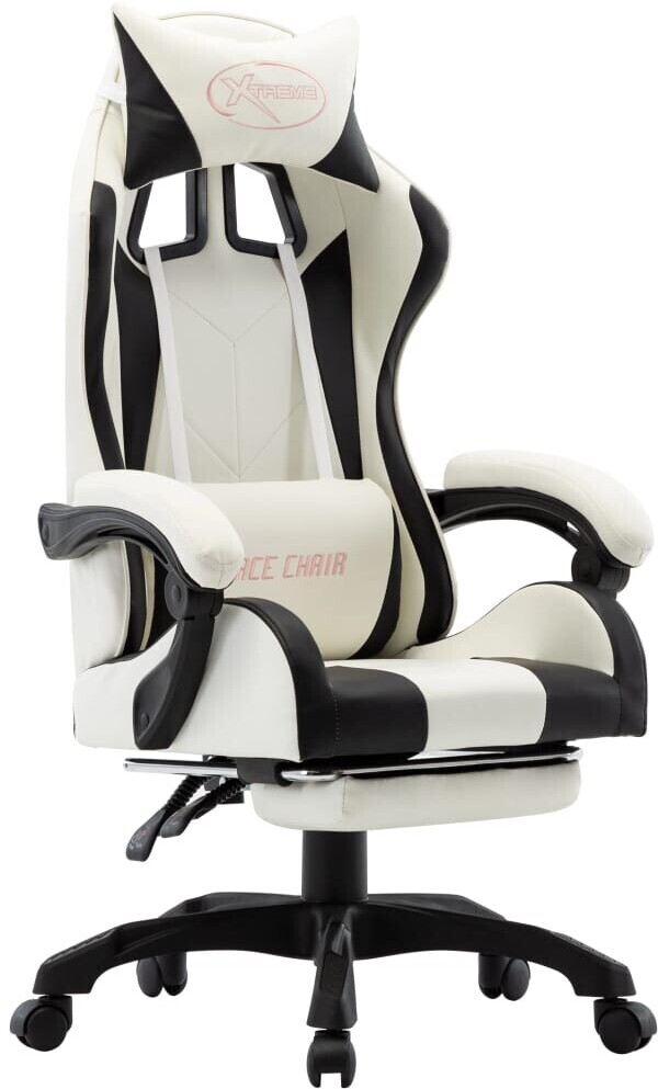 vidaXL Gaming Chair in Leatherette with Footrest White/Black (287995)