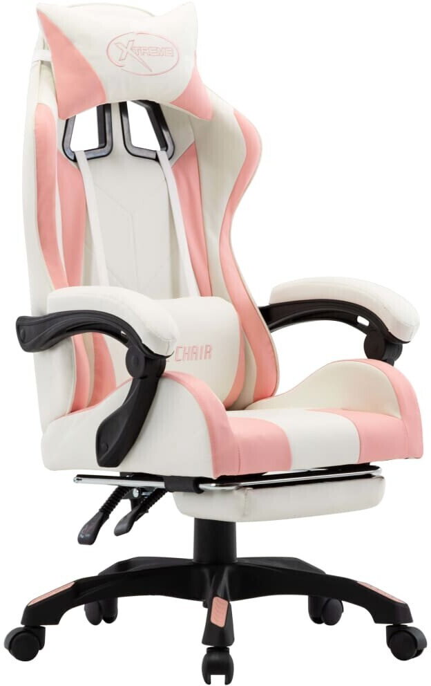 vidaXL Gaming Chair in Leatherette with Footrest Pink/White (287994)