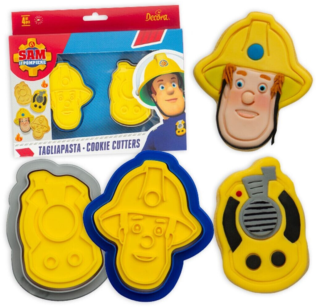 Decora 0383002 Cookie cutter with embossing stamp Sam of the fire department with transceiver, plastic