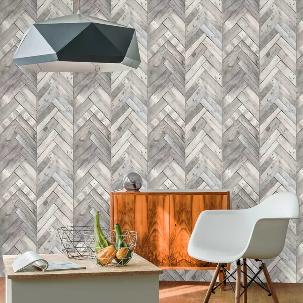 Dutch Wallcoverings Papier peint bois chevron gris