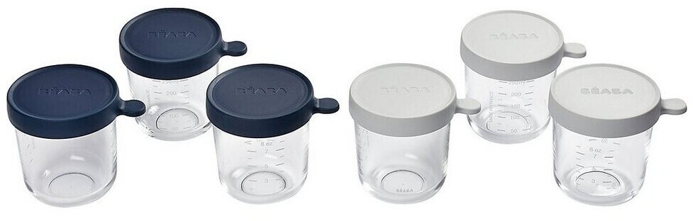 Beaba Portionsbehälter 6er Set aus Glas 250 ml (dunkelblau / hellgrey) - Gr. 125ml-250ml