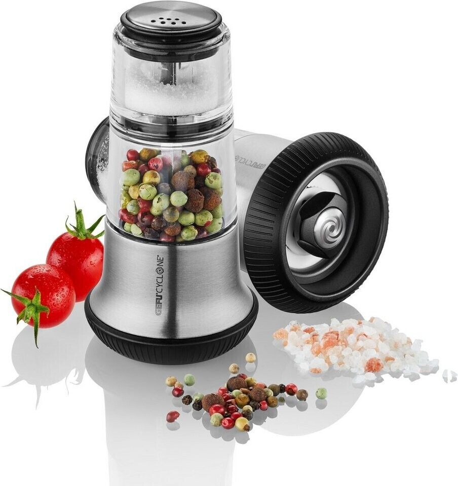 Gefu Salt / pepper mill X-PLOSION® manual high-quality ceramic conical grinder CYCLONE®, stainless steel-colored-black-transparent