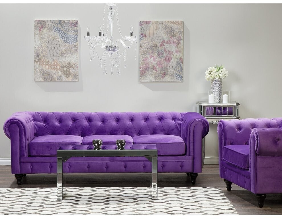 Beliani Velvet Living Room Set Purple CHESTERFIELD
