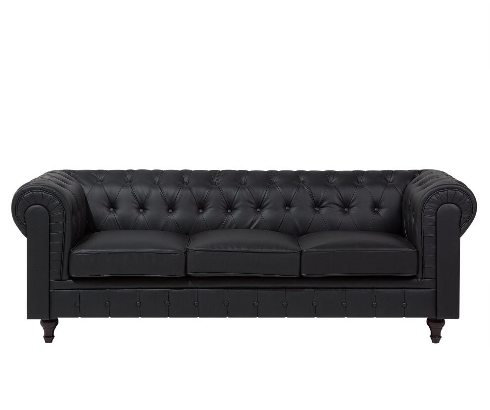 Beliani 3 Seater Faux Leather Sofa Black CHESTERFIELD