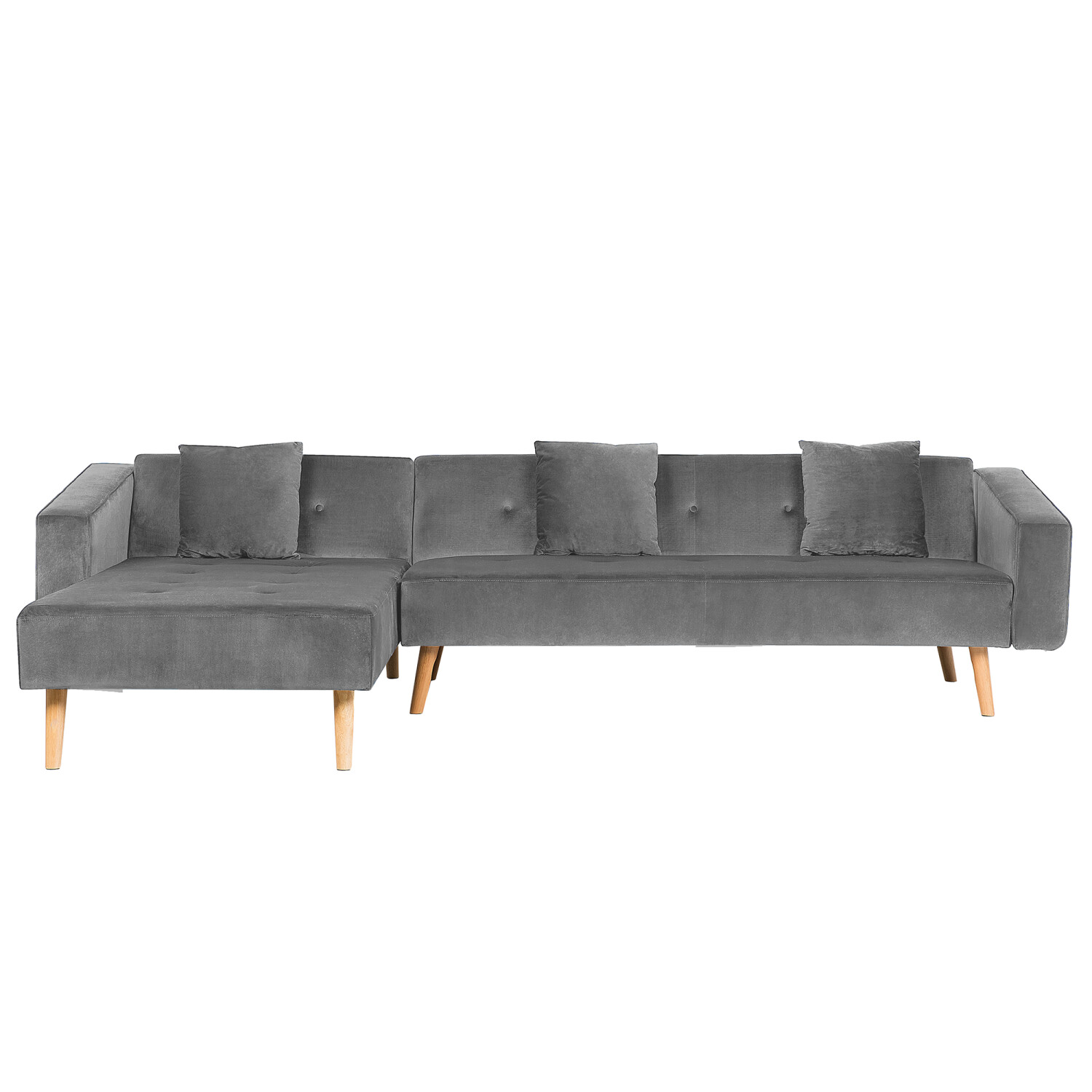 Beliani Right Hand Velvet Corner Sofa Bed Grey VADSO