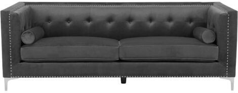 Beliani Velvet 3 Seater Sofa Dark Grey AVALDSENES