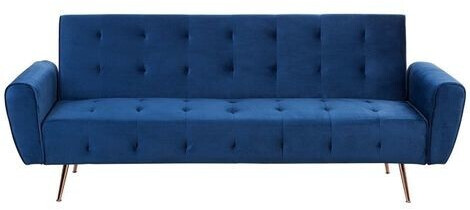 Beliani Velvet Sofa Bed Blue SELNES