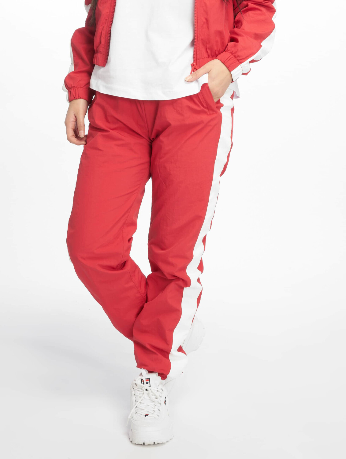 Urban Classics Sweatpants Striped Crinkle red (TB2661REDWHT)