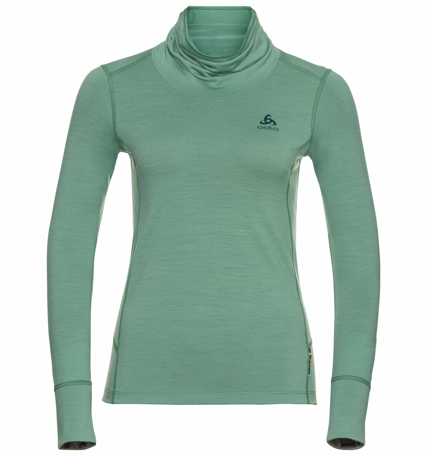 Odlo Women's Natural 100 % Merino Warm Turtle-Neck Long-Sleeve Baselayer Top malachite green/grey melange
