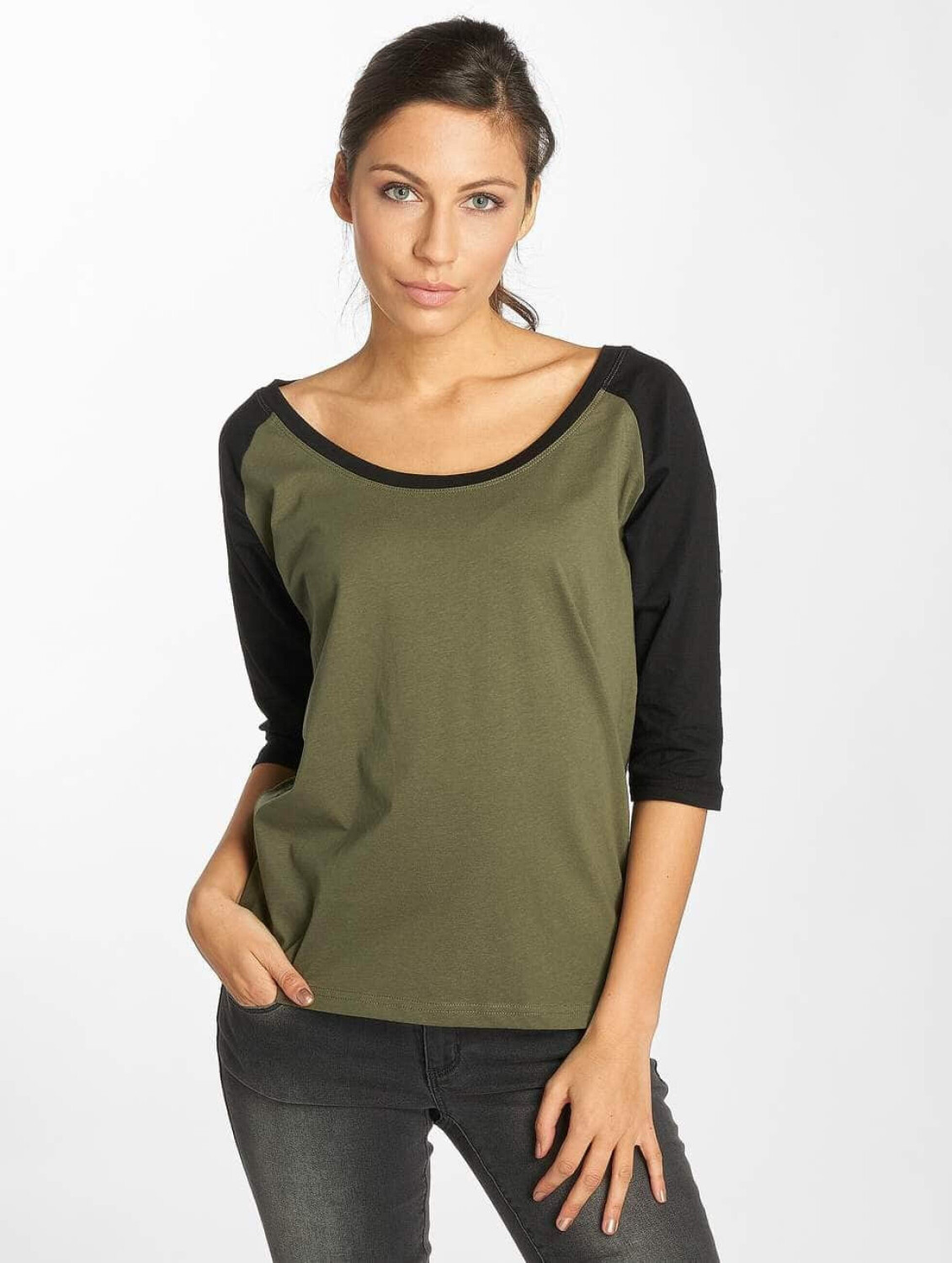 Urban Classics Longsleeve Ladies 3/4 Contrast Raglan olive (TB733OLV/BLK)