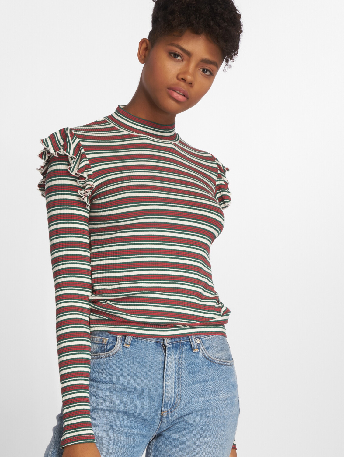 Urban Classics Longsleeve Rib Striped Volant white (TB2325WHTGRNFIR)
