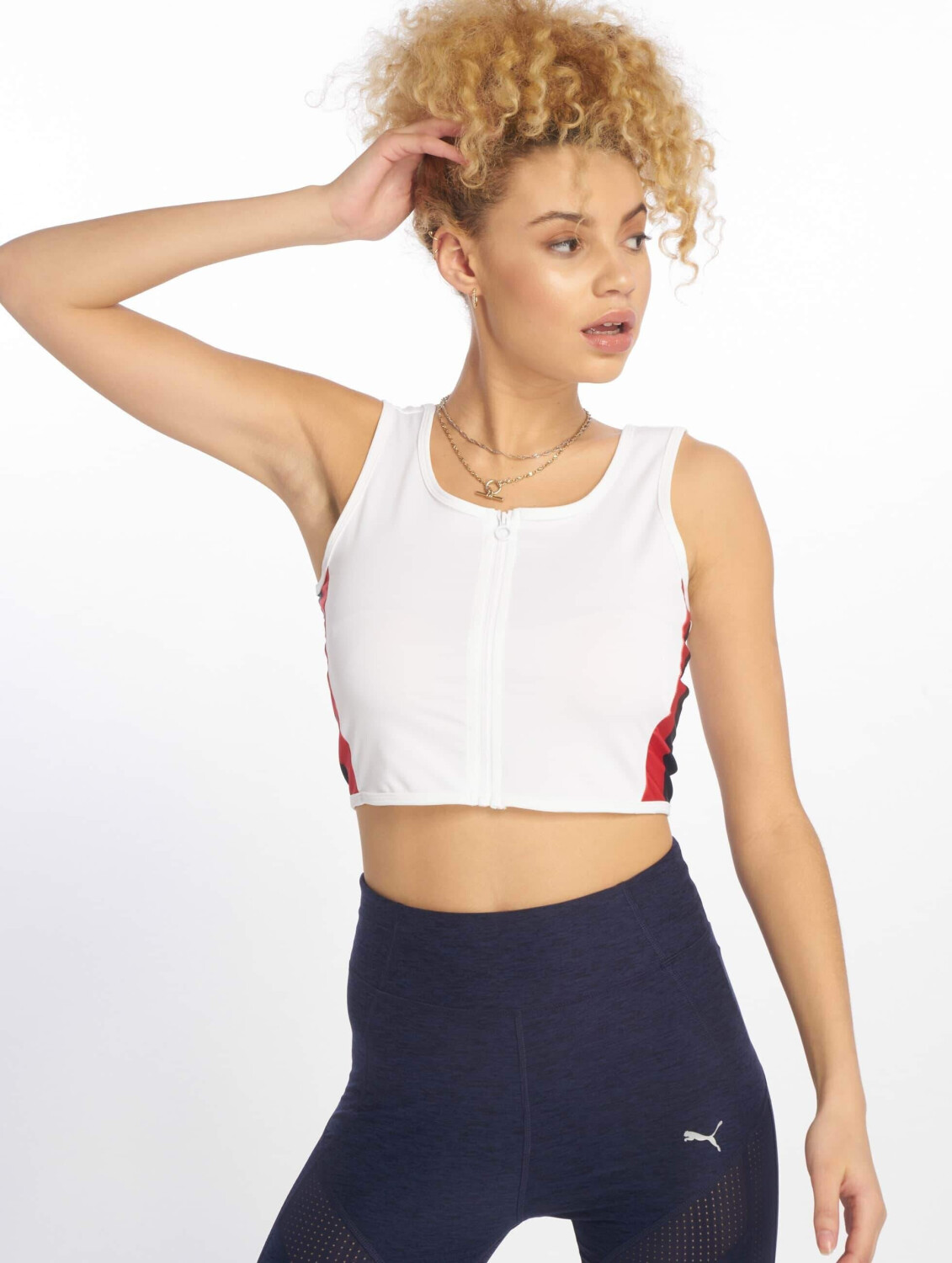 Urban Classics Top Side Stripe Crop Zip white (TB1895WHTFIRREDNVY)