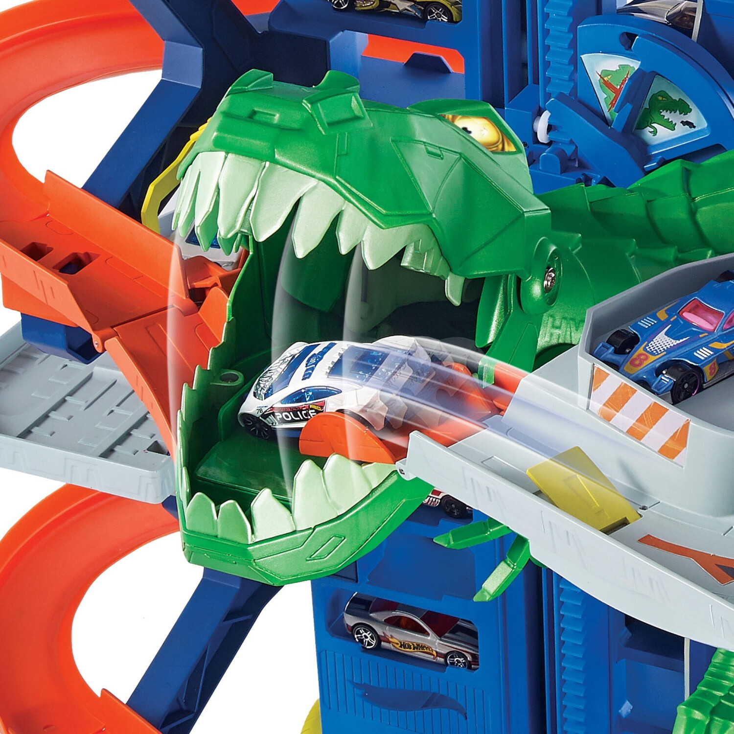 Hot Wheels City Super Dino Robot Garage avec T-Rex, pour contenir jusqu'à  100 petites voitures, plusieurs étages et modes de jeu, jouet pour enfant - Hot  wheels