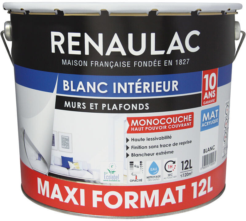Renaulac Peinture murale monocouche blanc mat 12 L