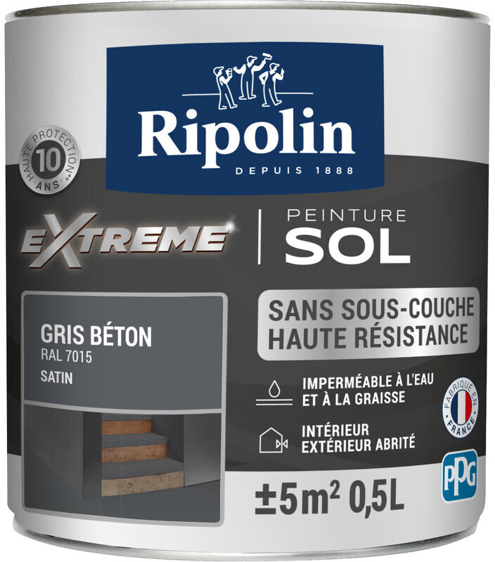 Ripolin Peinture pour sol gris béton fini satin 0,5 L