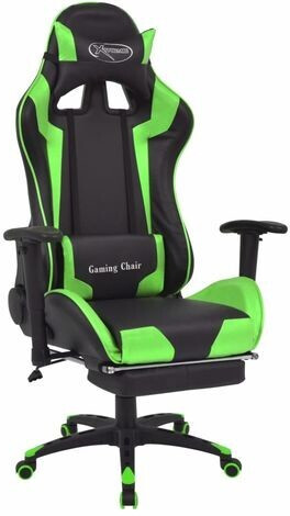 vidaXL Gaming Chair in Leatherette Reclining with Footrest Green
