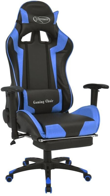 vidaXL Gaming Chair in Leatherette Reclining with Footrest Blue