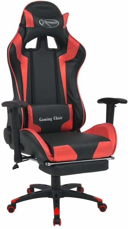 vidaXL Gaming Chair in Leatherette Reclining with Footrest Red