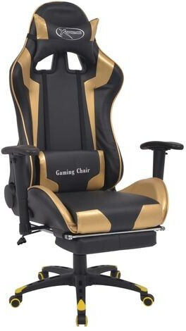 vidaXL Gaming Chair in Leatherette Reclining with Footrest Gold