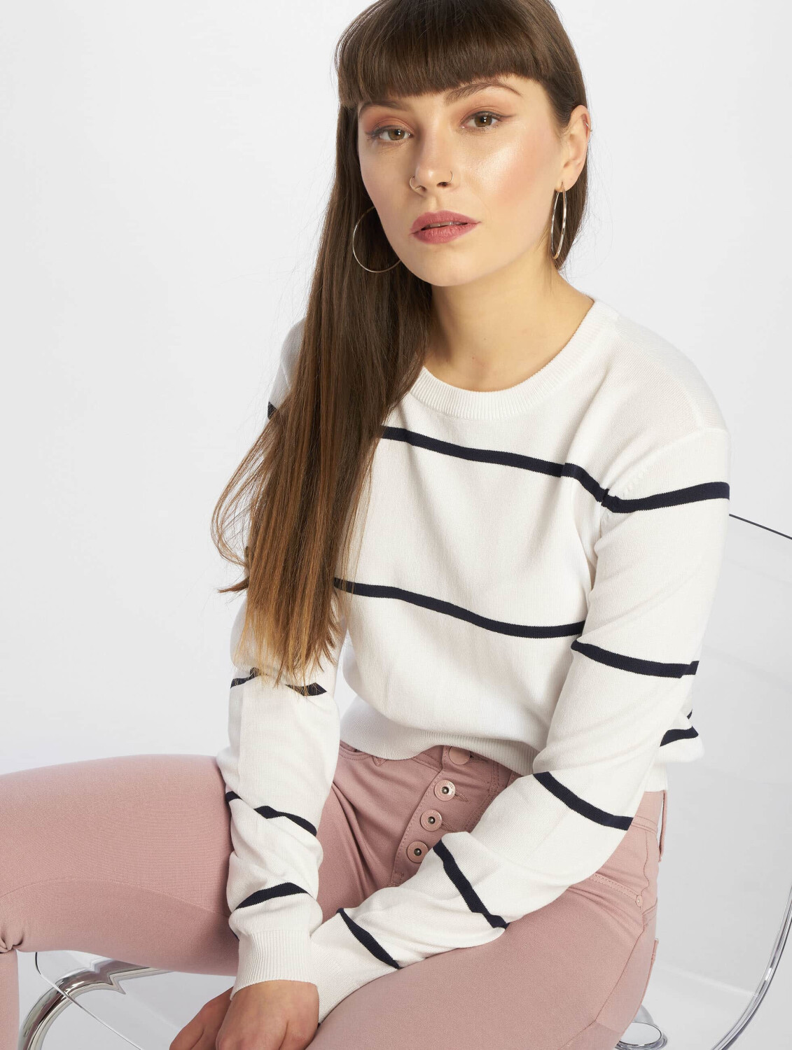 Urban Classics Pullover Short Striped white (TB2616WHTNAV)