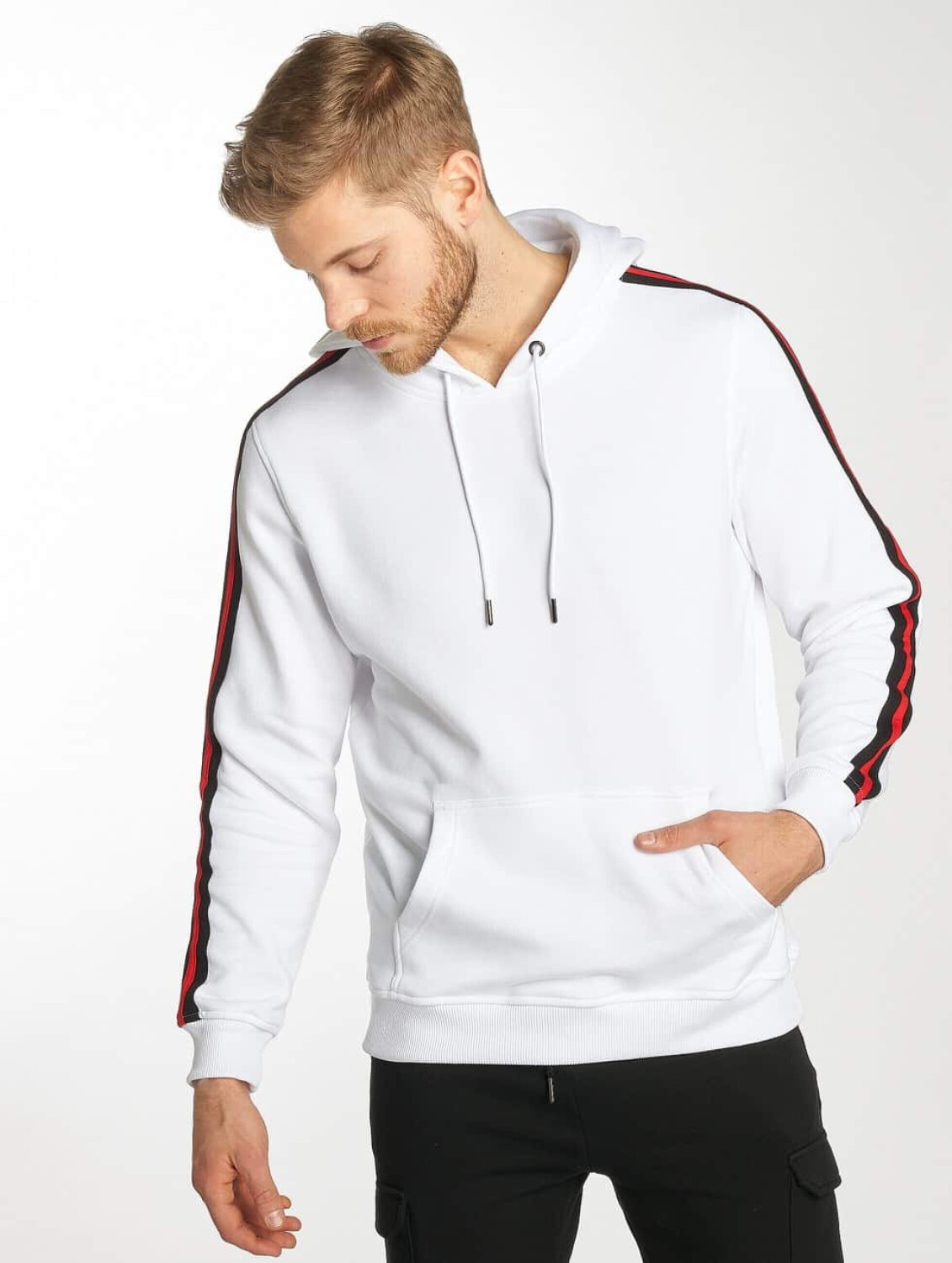 Urban Classics Hoodie Stripe white (TB2085WHTBLKFIRRED)