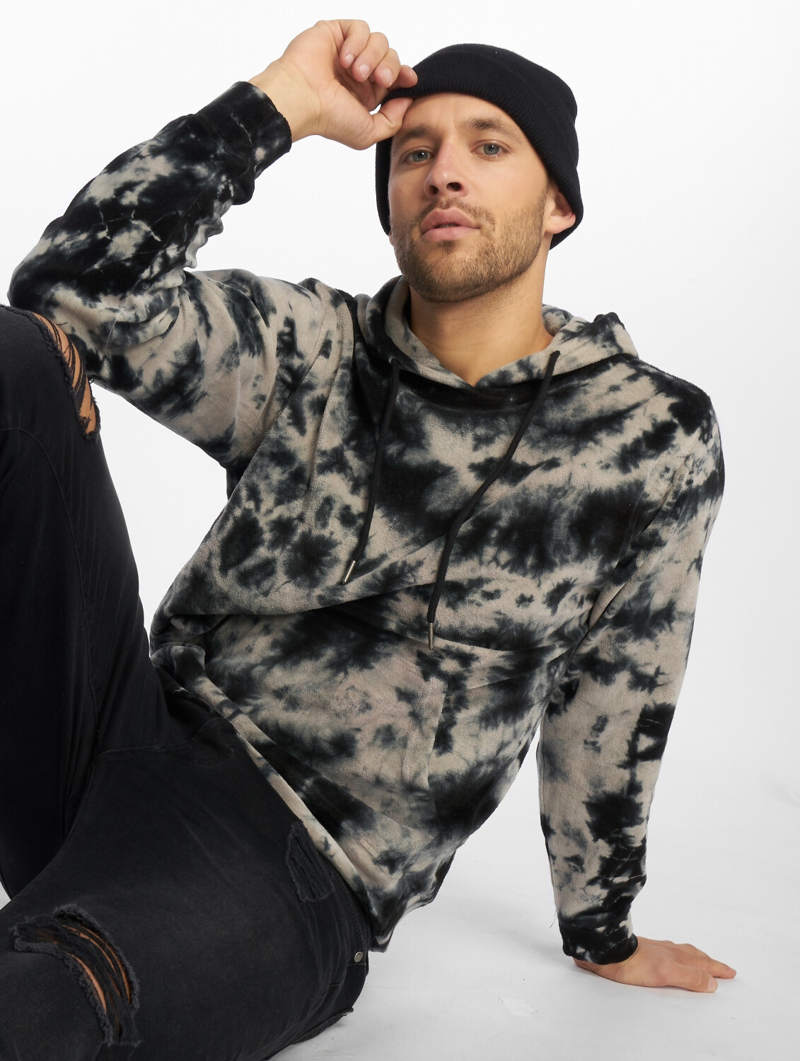 Urban Classics Hoodie Velvet Tie Dye grey (TB2410GRYBLK)
