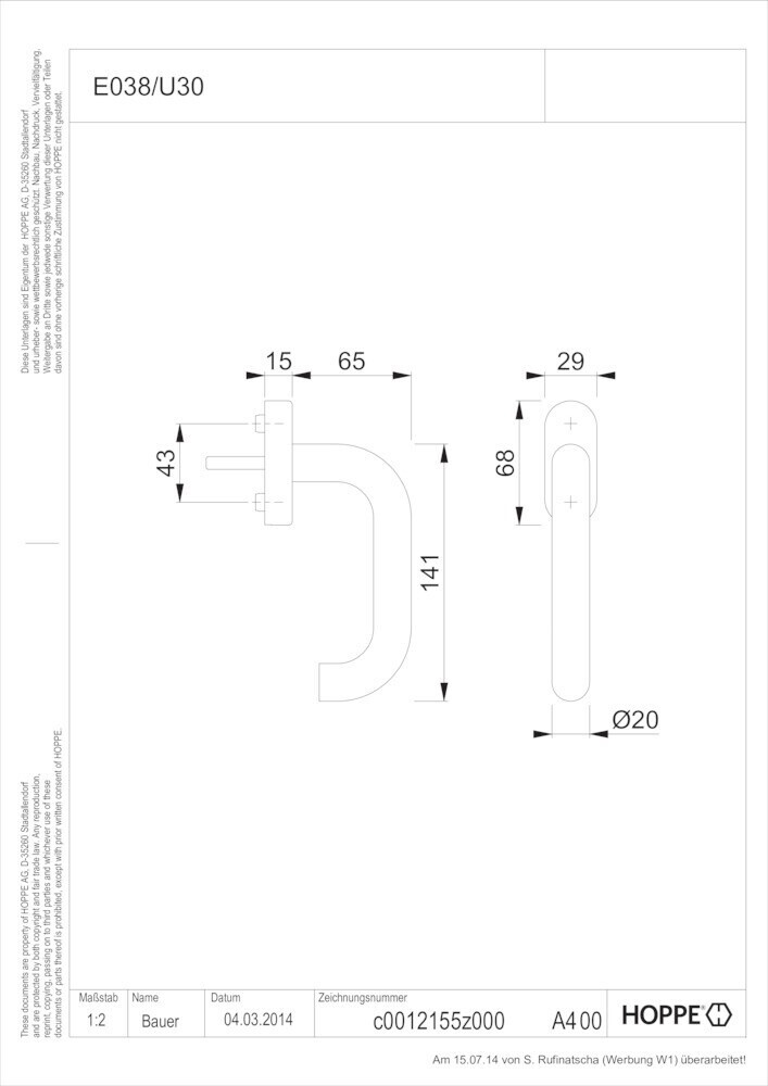 Hoppe Paris E038/U30 E038/U30, Edelstahl, (2806884)