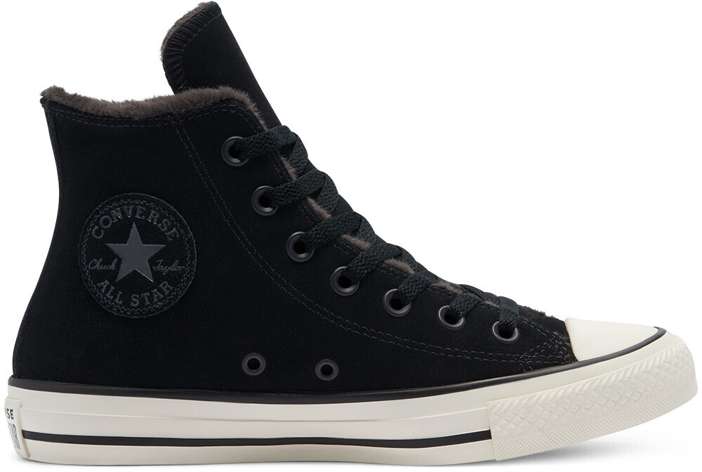 converse cosy club faux fur lined trainers in black