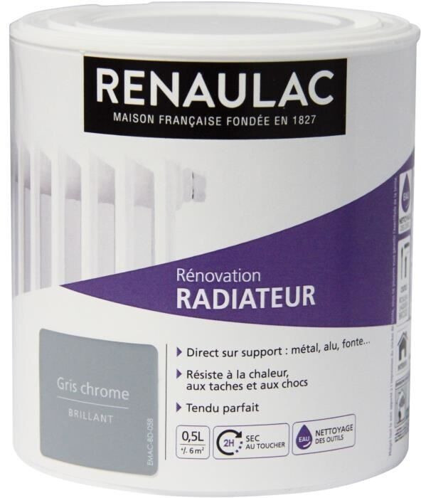 Renaulac Peinture rénovation radiateur gris chrome fini brillant 0,5 L