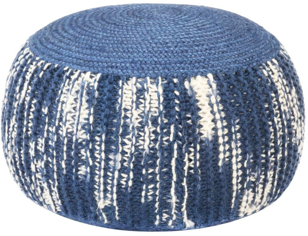 VidaXL Pouf tricoté à la main blanc et bleu 50 x 35 cm