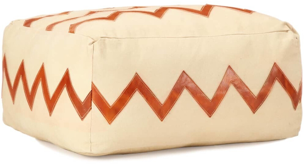 VidaXL Pouf sable en toile de coton et cuir orange/beige