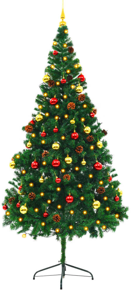 VidaXL Arbre de Noël artificiel décoré boules et LED 210 cm