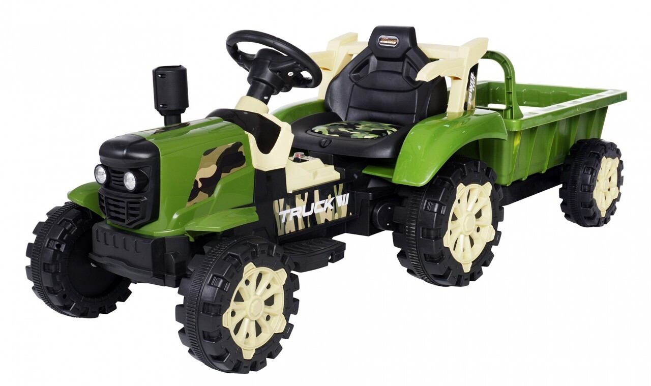 INJUSA - Traktor Basic, Elektrotraktor für Kinder von 1 bis 3 Jahren,  Batterie 6V, Gaspedal, Anhänger hinten, Lichter und Geräusche,  Höchstgeschwindigkeit 2-3 Km/h, Farbe Grün: : Toys