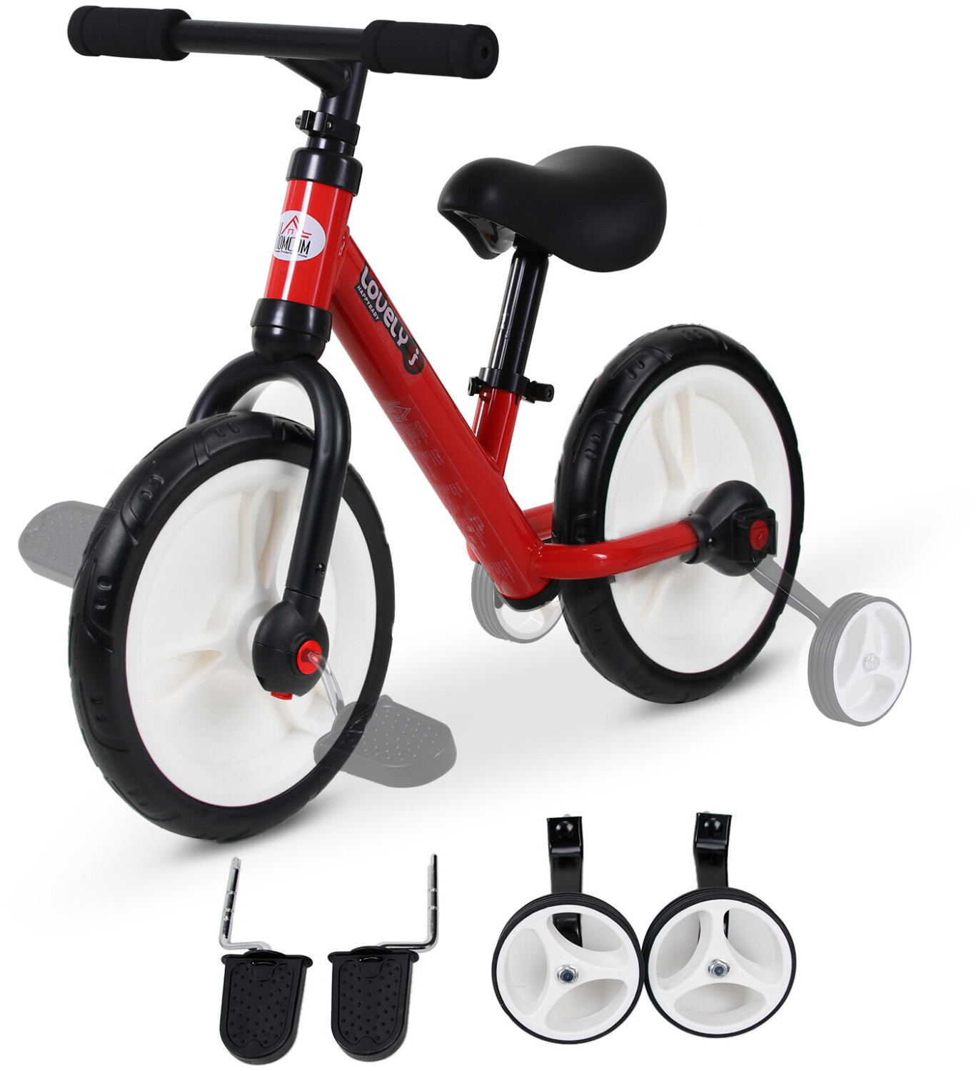 HomCom Draisienne 2 en 1 avec roulettes amovibles rouge (370-091RD)