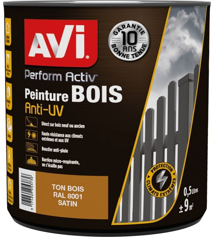 AVI Peinture pour bois antipluie satin 0,5 L