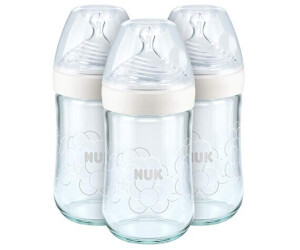 M weiß Nuk First Choice 3 Stück Glas Baby Flasche 240ml mit Silikon Sauger gr 