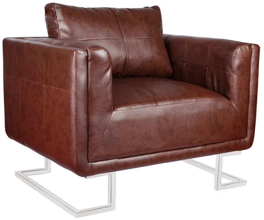 VidaXL Fauteuil cube en similicuir marron avec pieds chromés