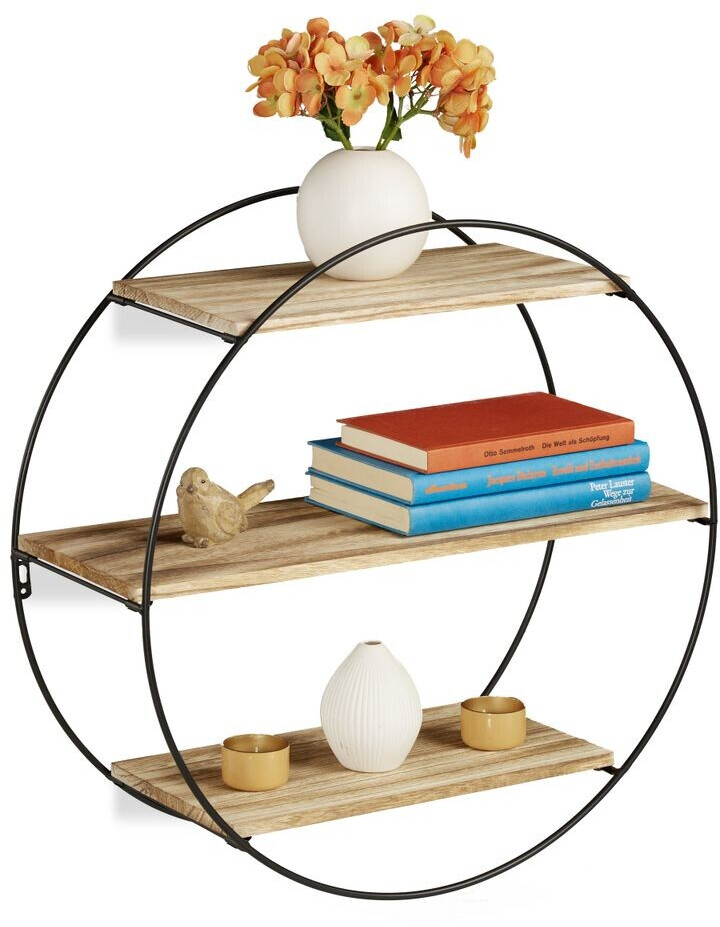 Relaxdays Étagère murale rond 3 tablettes