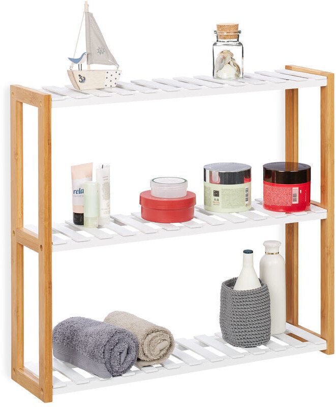 Relaxdays Étagère murale avec 3 tablettes blanc/beige