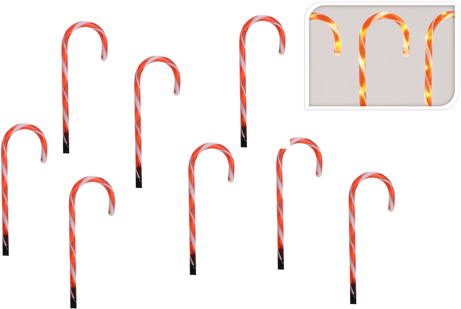 Spetebo Candy canes with 7 LED, set of 8