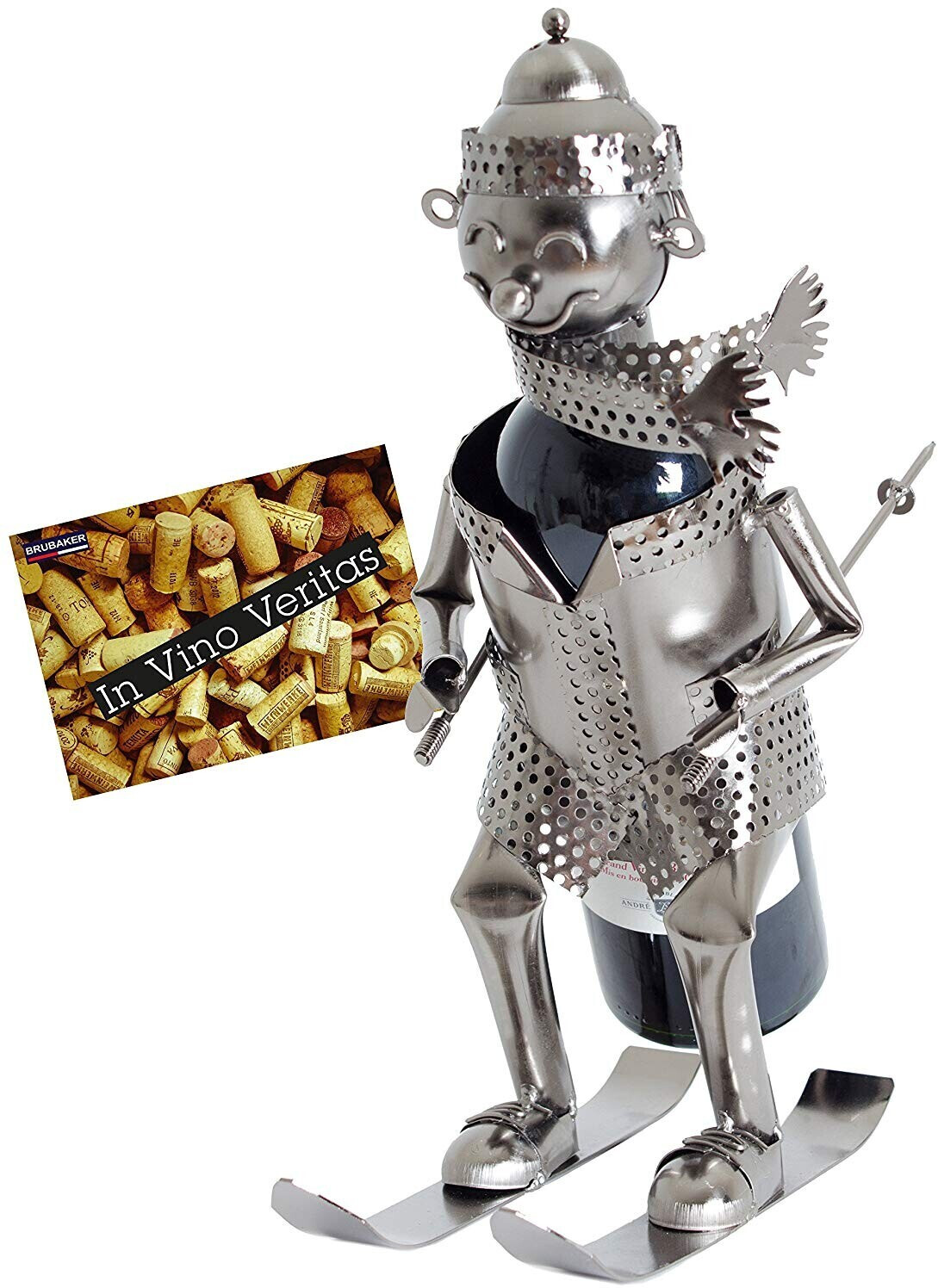 Brubaker Bottle holder skier metal sculpture gift with gift card