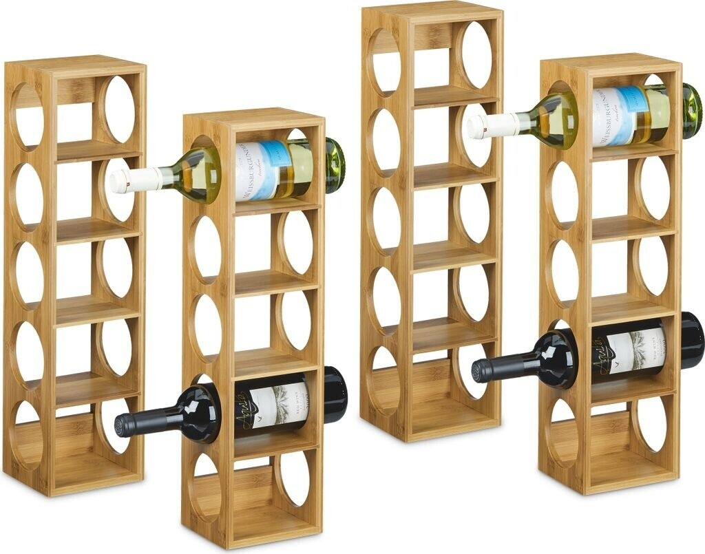 Relaxdays 4X wine rack bamboo, bottle holder 20 bottles, bottle rack wine, wine rack