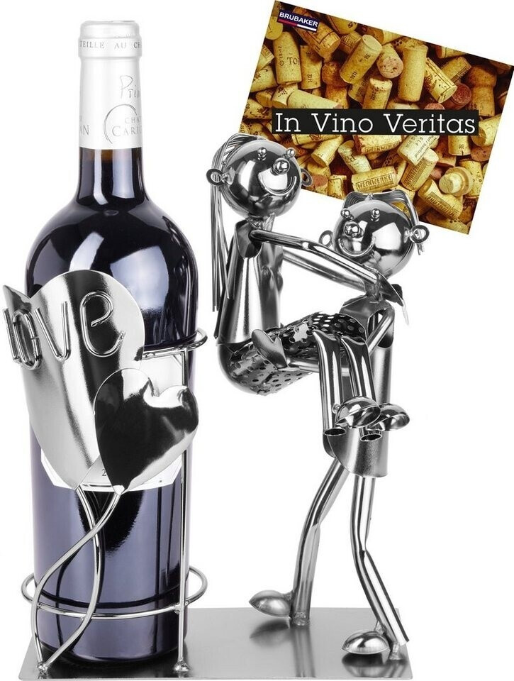 Brubaker Bottle holder lovers with hearts metal sculpture including greeting card
