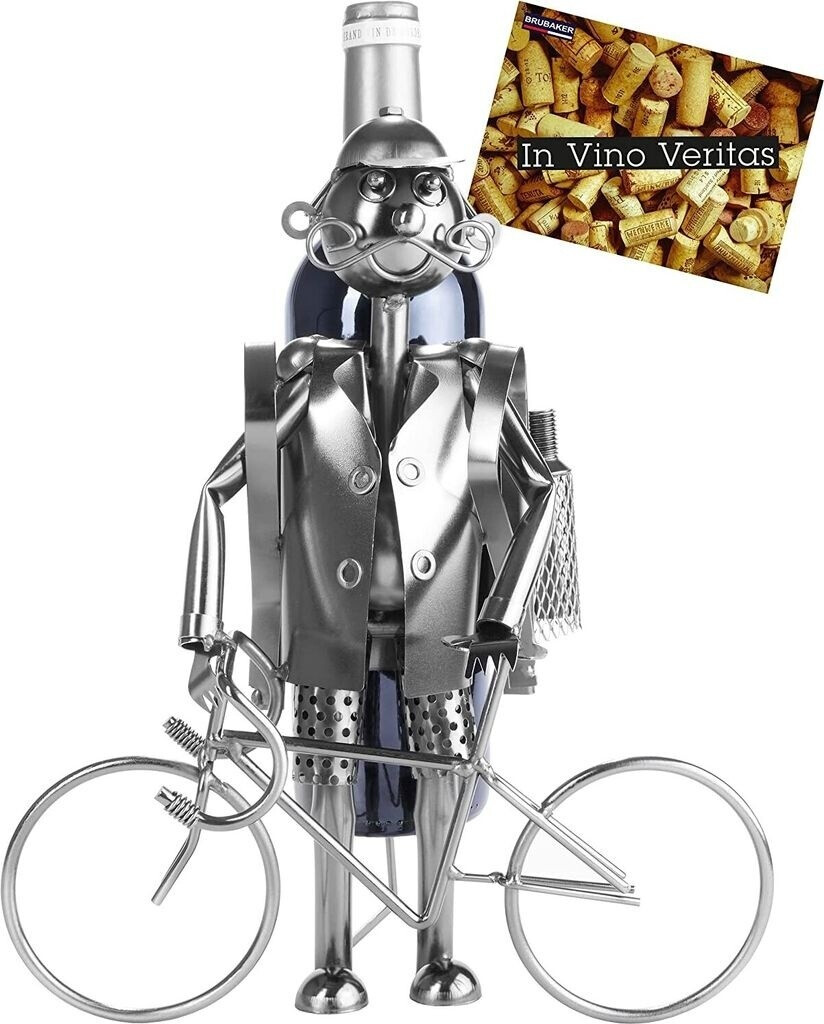 Brubaker Wine bottle holder cyclist metal sculpture with gift card
