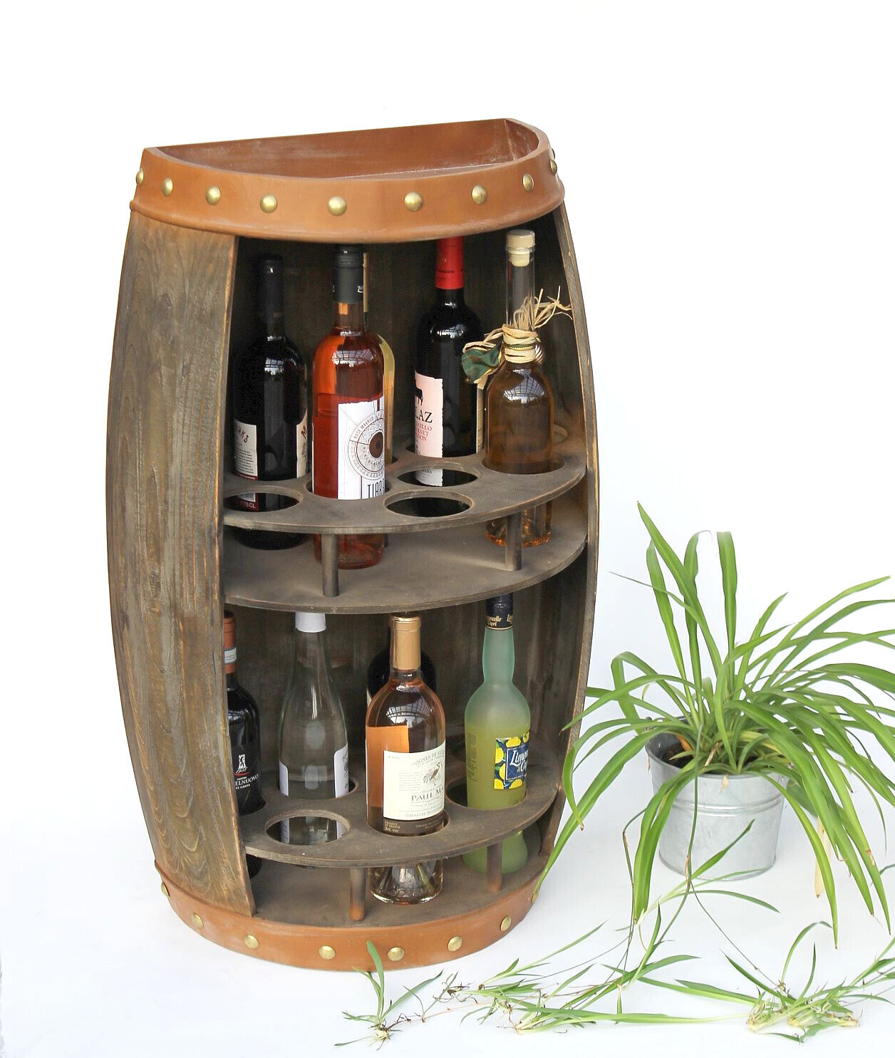 DanDiBo Wine Rack Wooden Wine Barrel Brown Half Round 83 Cm 9001-R Bar Bottle Rack Bottle Stand Xl Barrel Wooden Barrel Wine Cabinet