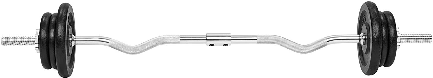 TecTake Barre de curl en acier avec 6 disques