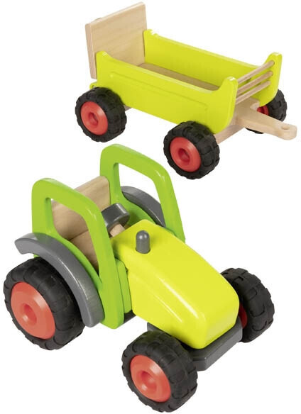 Goki Holztraktor mit Anhänger  Holzspielzeug für Kinder ab 3 Jahren –