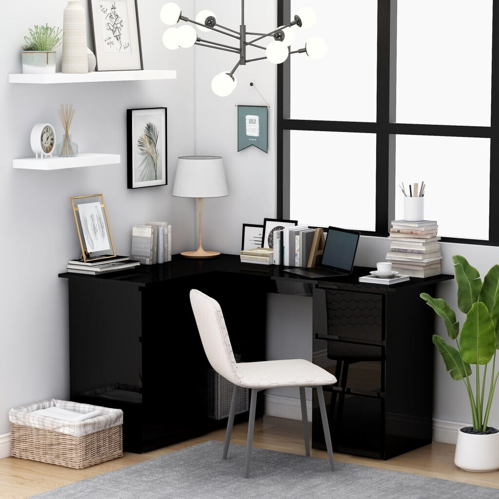 VidaXL Bureau d'angle avec tiroirs noir brillant